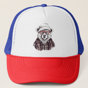 Retro Bear in Red Glasses Trucker Hat