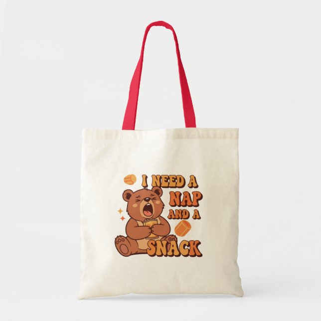 Retro Bear Nap and Snack Canvas Tote Bag (Front)