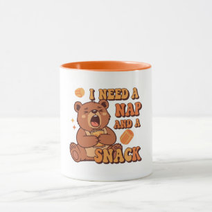 Retro Bear Nap and Snack Color Inside Mug