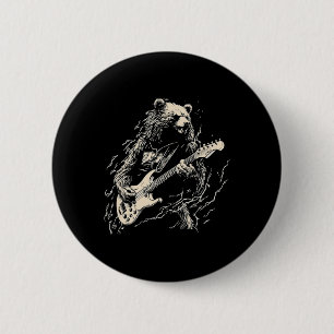 Retro Bear Playing Bass Guitar Bear Guitarist Musi 6 Cm Round Badge