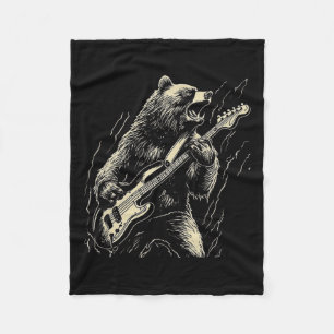 Retro Bear Playing Bass Guitar Bear Guitarist Musi Fleece Blanket