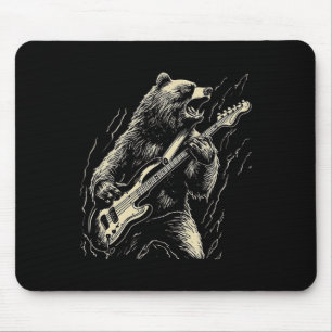 Retro Bear Playing Bass Guitar Bear Guitarist Musi Mouse Mat