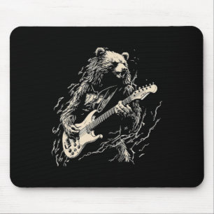 Retro Bear Playing Bass Guitar Bear Guitarist Musi Mouse Mat
