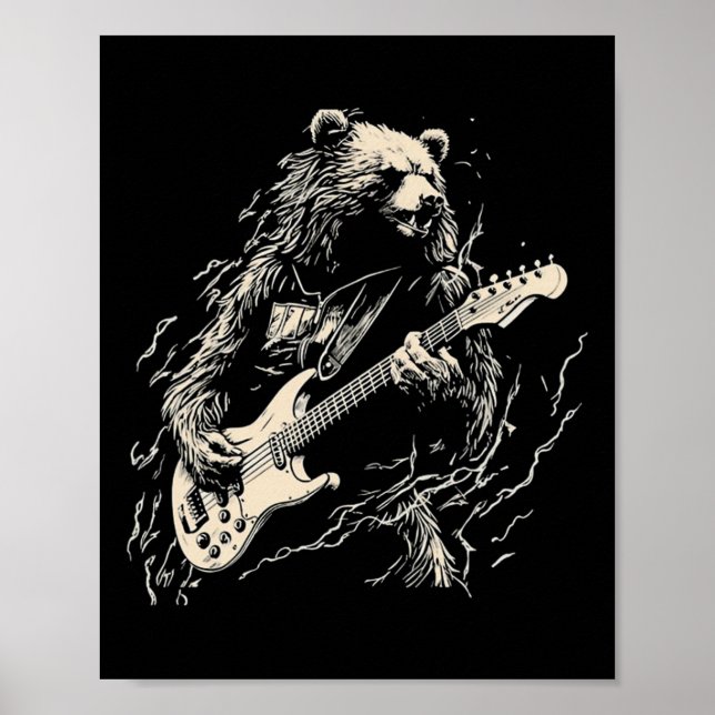 Retro Bear Playing Bass Guitar Bear Guitarist Musi Poster (Front)