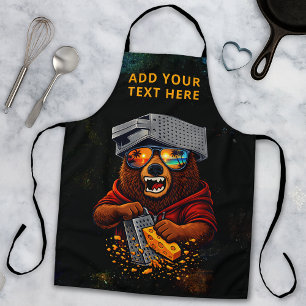 Retro Bear With Cheese Grater Hat and Sunglasses Apron