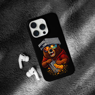 Retro Bear With Cheese Grater Hat and Sunglasses iPhone 15 Pro Case