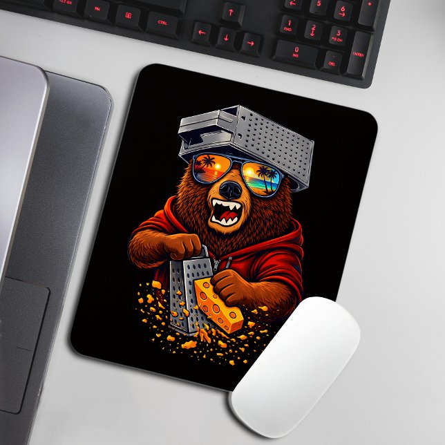 Retro Bear With Cheese Grater Hat and Sunglasses Mouse Mat (Creator Uploaded)