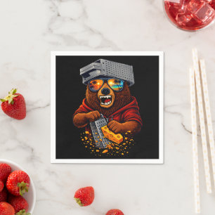 Retro Bear With Cheese Grater Hat and Sunglasses Napkin