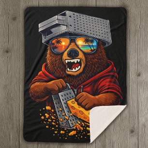 Retro Bear With Cheese Grater Hat and Sunglasses Sherpa Blanket