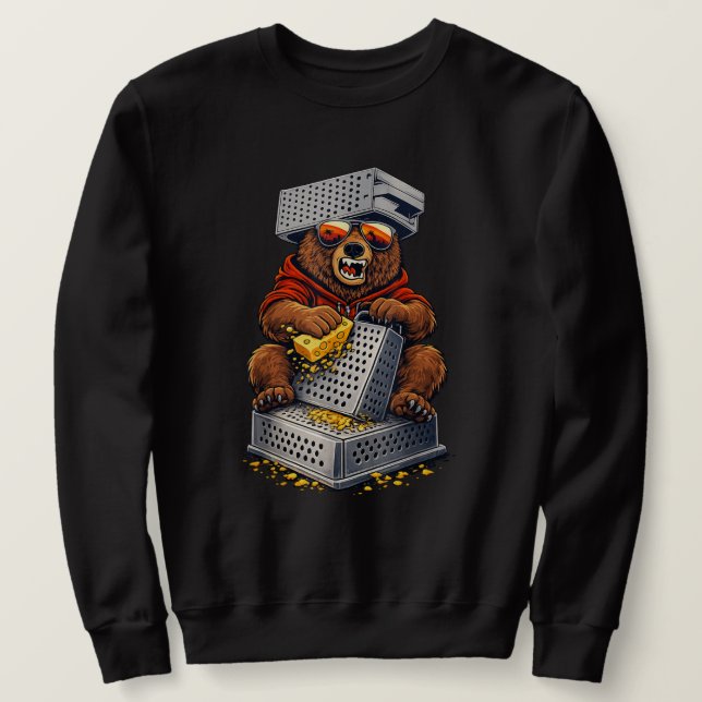 Retro Bear with Cheese Grater Hat and Sunglasses  Sweatshirt (Design Front)