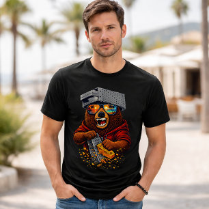 Retro Bear With Cheese Grater Hat and Sunglasses T-Shirt
