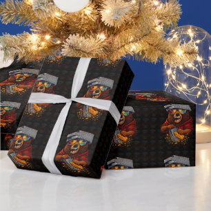 Retro Bear With Cheese Grater Hat and Sunglasses Wrapping Paper