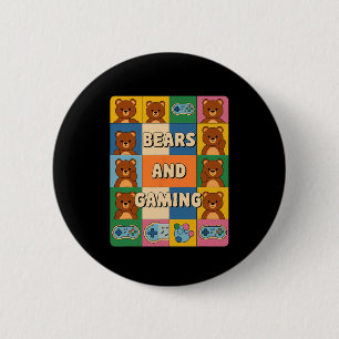 Retro Bears And Gaming Funny Bear Lover Video Game 6 Cm Round Badge