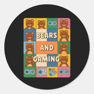 Retro Bears And Gaming Funny Bear Lover Video Game Classic Round Sticker