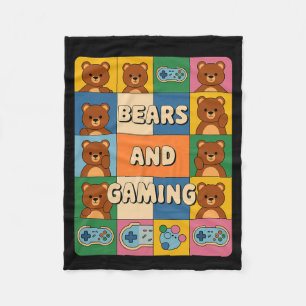 Retro Bears And Gaming Funny Bear Lover Video Game Fleece Blanket
