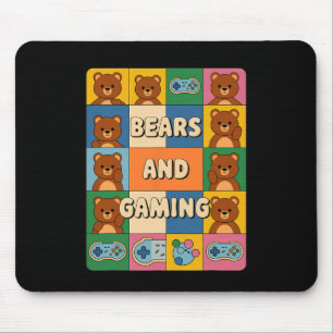 Retro Bears And Gaming Funny Bear Lover Video Game Mouse Mat