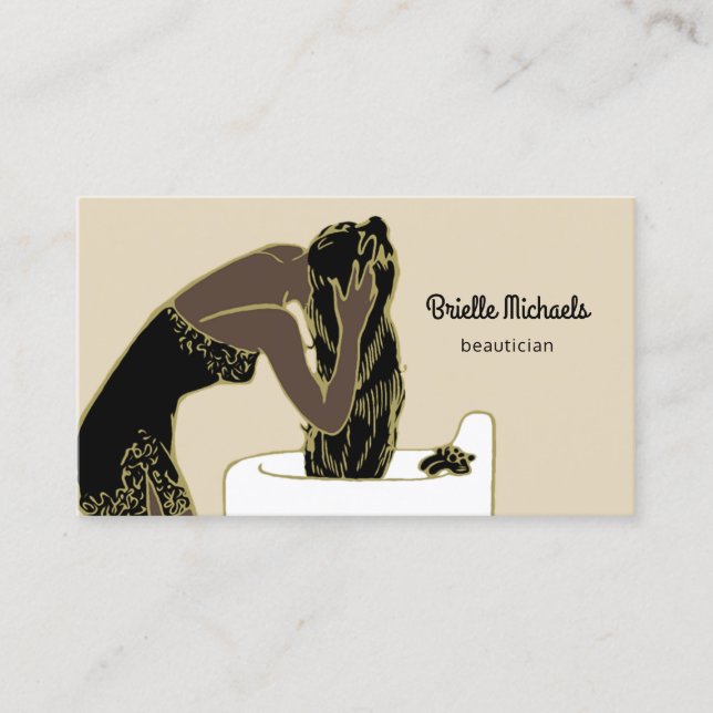 Retro Beautician Woman Shampoo Long Black Hair Business Card (Front)