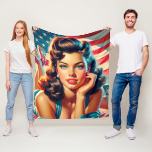 Retro Beautiful American Girl Fleece Blanket