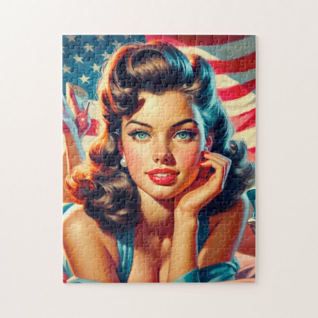 Retro Beautiful American Girl Jigsaw Puzzle (Vertical)