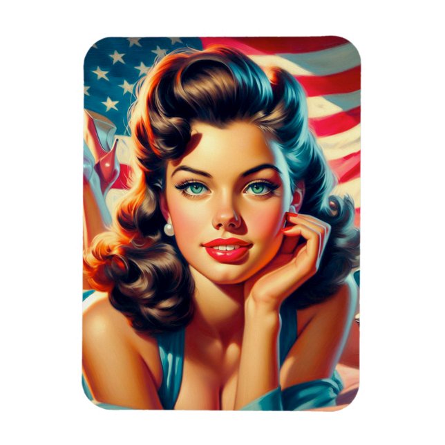 Retro Beautiful American Girl Magnet (Vertical)