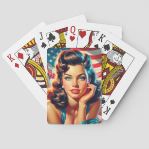 Retro Beautiful American Girl Playing Cards