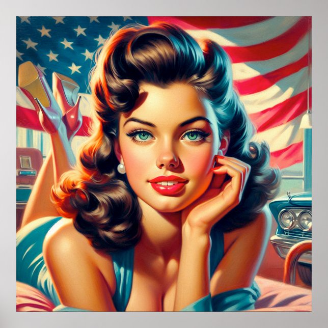 Retro Beautiful American Girl Poster (Front)