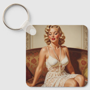Retro Beautiful Blonde 50's Style Key Ring