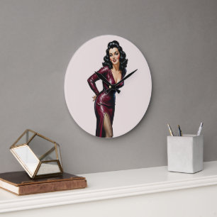 Retro Beautiful Brunette Old Hollywood Glamour Art Large Clock