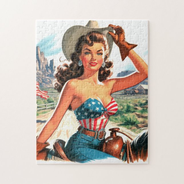 Retro Beautiful Cowgirl Pin Up Jigsaw Puzzle (Vertical)