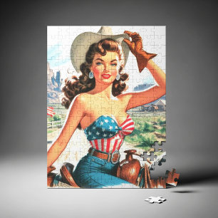 Retro Beautiful Cowgirl Pin Up Jigsaw Puzzle