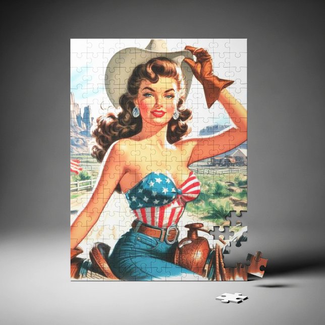 Retro Beautiful Cowgirl Pin Up Jigsaw Puzzle (Creator Uploaded)