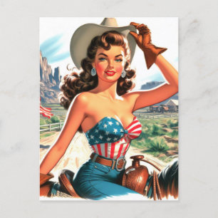 Retro Beautiful Cowgirl Pin Up Postcard