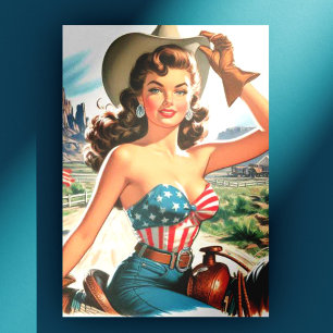 Retro Beautiful Cowgirl Pin Up Postcard