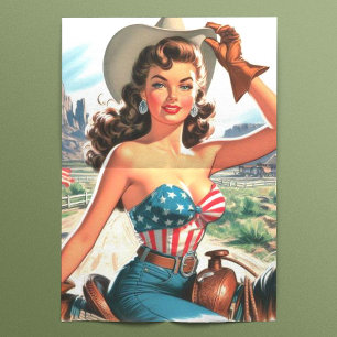 Retro Beautiful Cowgirl Pin Up Tissue Paper