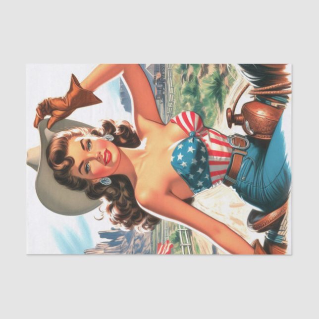 Retro Beautiful Cowgirl Pin Up Tissue Paper (Front)