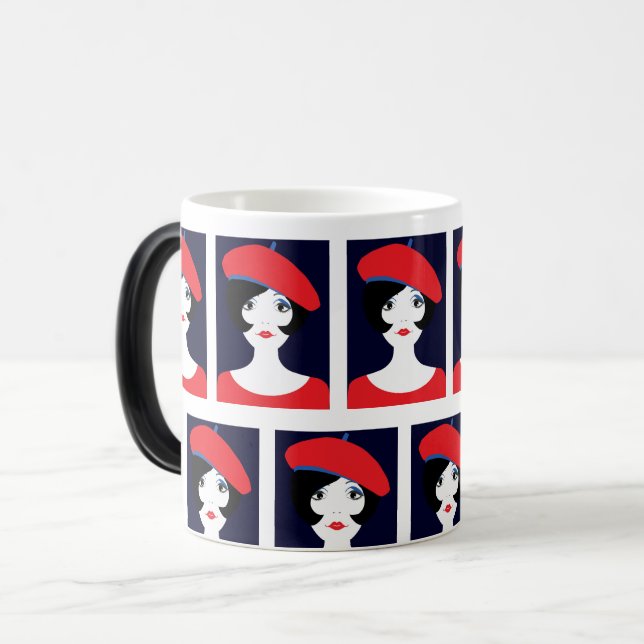 Retro Beautiful French Woman: Elegant  Magic Mug (Front Left)