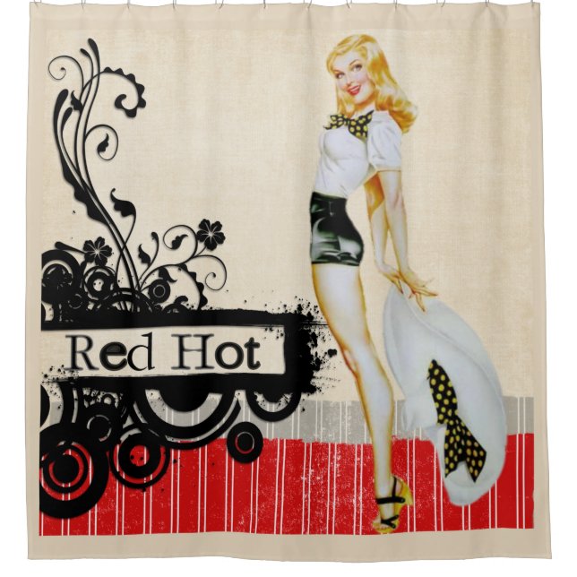 Retro Beautiful Pinup Grunge Shower Curtain (Front)