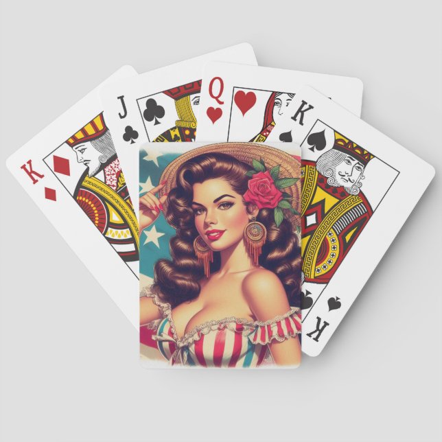 Retro Beautiful Woman Painting Playing Cards (Back)
