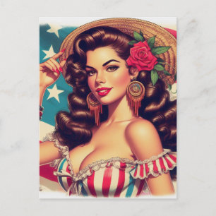 Retro Beautiful Woman Painting Postcard