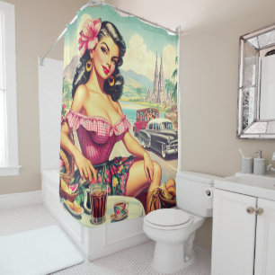 Retro Beauty Hispanic Girl Shower Curtain
