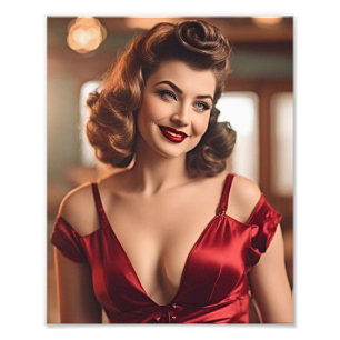 Retro Beauty in Red Photo Print