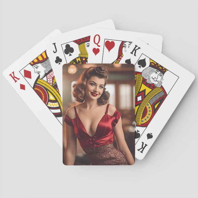Retro Beauty in Red Playing Cards (Back)