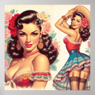 Retro Beauty Mexican Woman Poster