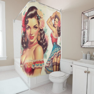 Retro Beauty Mexican Woman Shower Curtain
