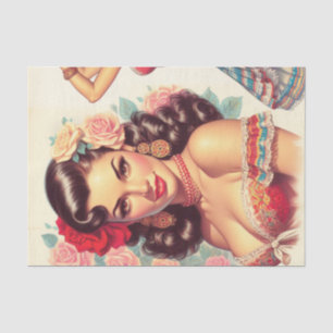 Retro Beauty Mexican Woman Tissue Paper