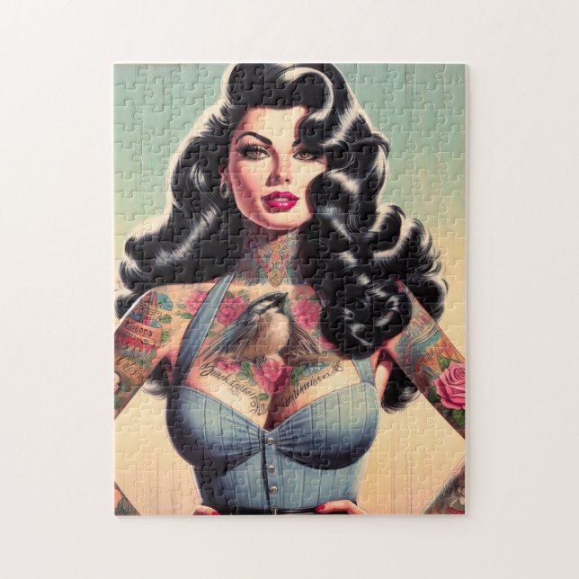 Retro Beauty Tattooed Pin up Jigsaw Puzzle (Vertical)