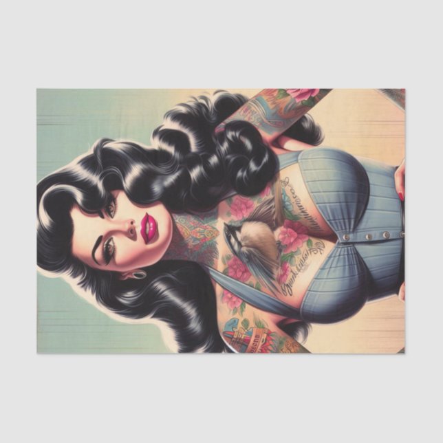 Retro Beauty Tattooed Pin up Tissue Paper (Front)