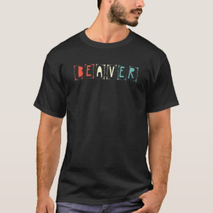 Retro Beaver Wildlife Animal Rodent Dam Tree Logs T-Shirt