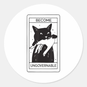 Retro Become Ungovernable Black Cat Biting Hand Fu Classic Round Sticker