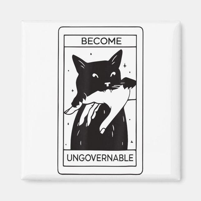 Retro Become Ungovernable Black Cat Biting Hand Fu Magnet (Front)